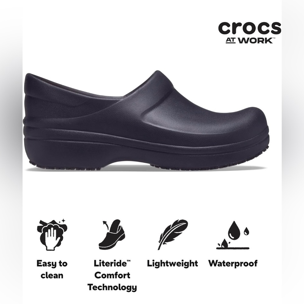 Crocs Neria Pro II Womens 10 Black Leopard Slip Resistant Work Clogs Slip On - Picture 12 of 12